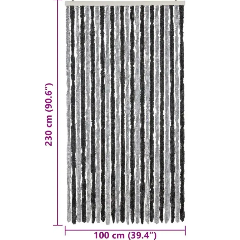 vidaXL - Vliegengordijn voor terrasdeur - Grijs en zwart - Chenille - 100x230 cm