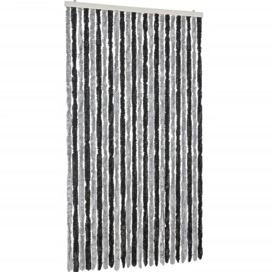 vidaXL - Vliegengordijn voor terrasdeur - Grijs en zwart - Chenille - 100x230 cm