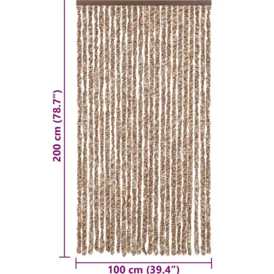 vidaXL - Vliegengordijn voor terrasdeur Beige, donkerbruin Chenille - 100x200 cm