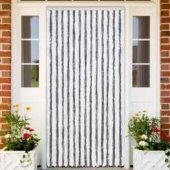 vidaXL - Vliegengordijn voor terrasdeur - Grijs en wit - Chenille - 118x220 cm