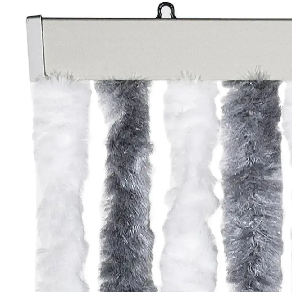 vidaXL - Vliegengordijn voor terrasdeur - Grijs en wit - Chenille - 118x220 cm