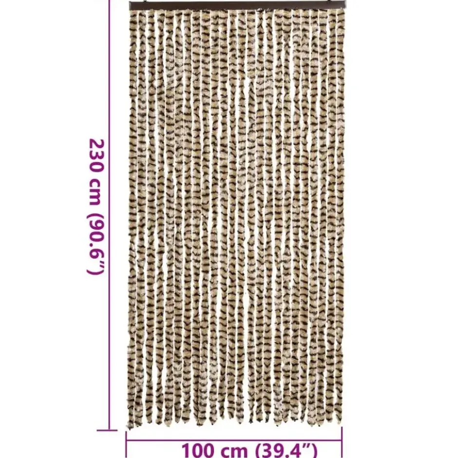 vidaXL - Vliegengordijn voor terrasdeur - Beige en bruin - Chenille - 100x230 cm