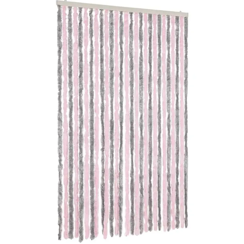 vidaXL - Vliegengordijn voor terrasdeur Zilvergrijs, roze Chenille - 118x220 cm