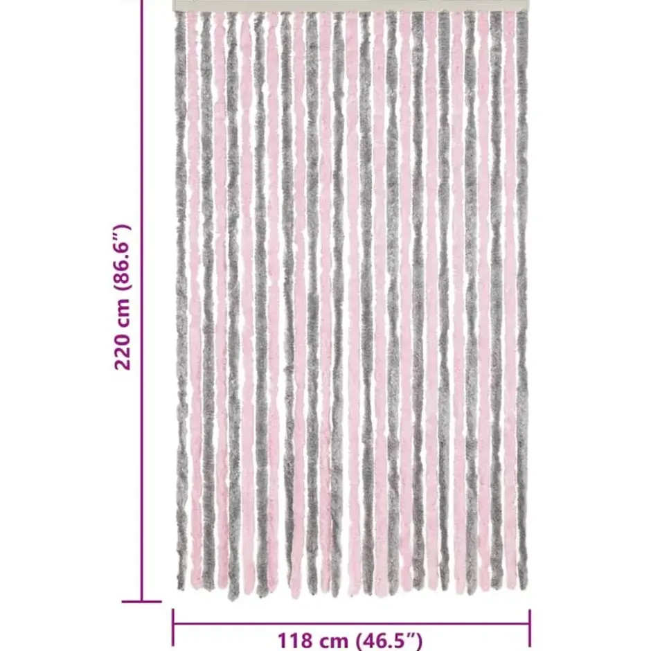 vidaXL - Vliegengordijn voor terrasdeur Zilvergrijs, roze Chenille - 118x220 cm