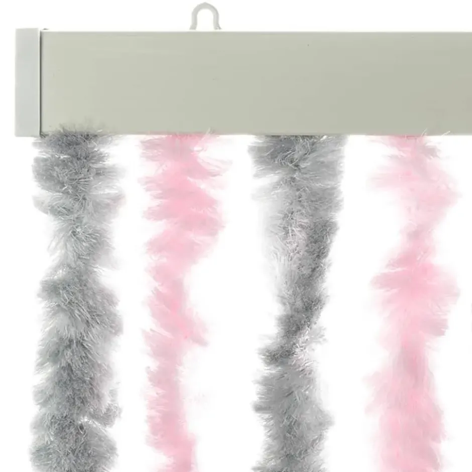 vidaXL - Vliegengordijn voor terrasdeur Zilvergrijs, roze Chenille - 118x220 cm