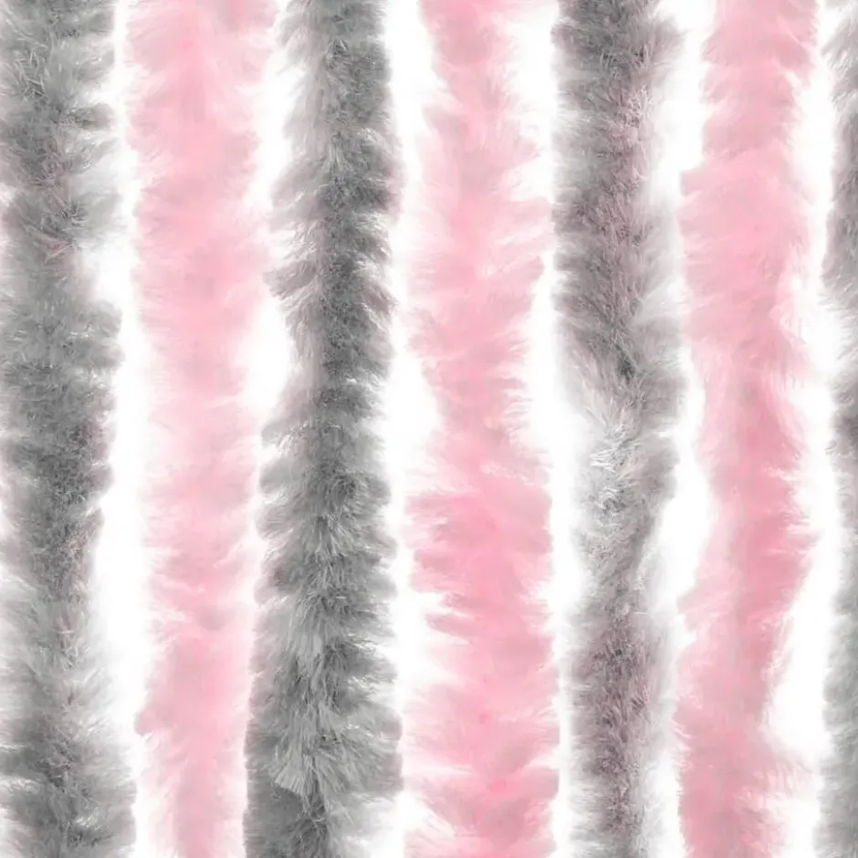 vidaXL - Vliegengordijn voor terrasdeur Zilvergrijs, roze Chenille - 118x220 cm