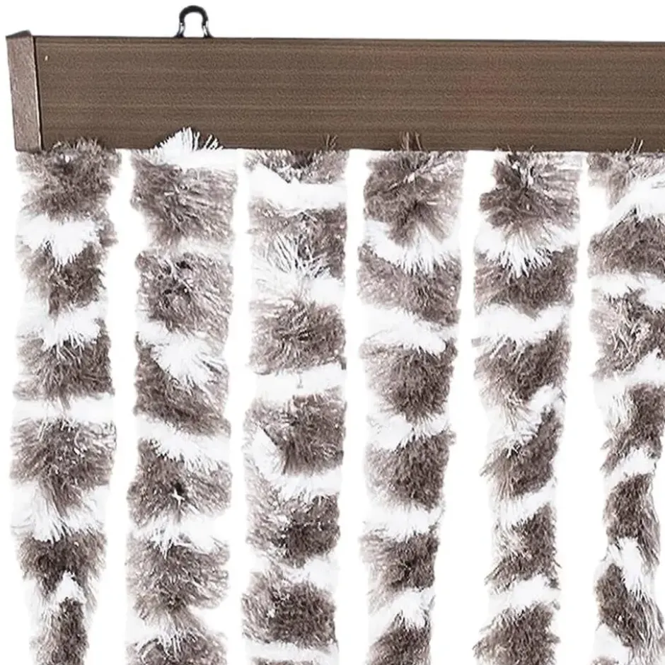vidaXL - Vliegengordijn voor terrasdeur - Taupe en wit - Chenille - 90x200 cm