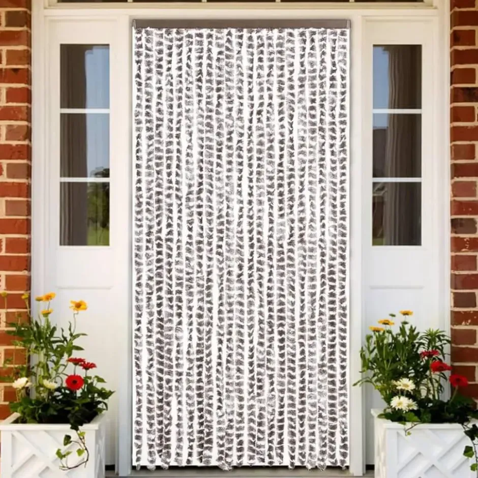 vidaXL - Vliegengordijn voor terrasdeur - Taupe en wit - Chenille - 90x200 cm