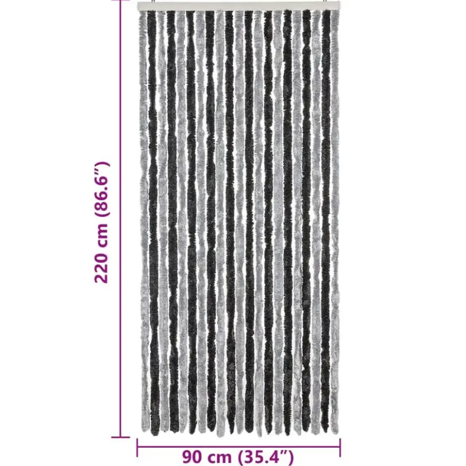 vidaXL - Vliegengordijn voor terrasdeur - Grijs en zwart - Chenille - 90x220 cm