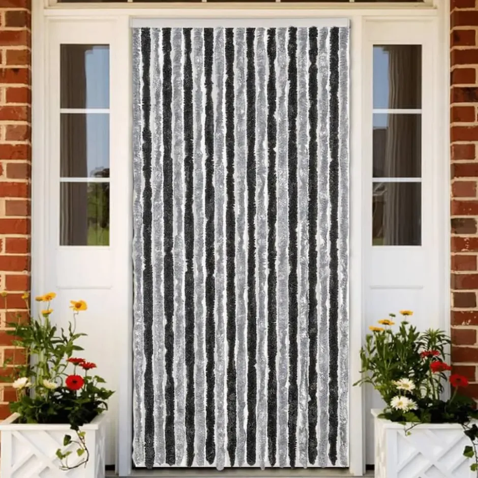 vidaXL - Vliegengordijn voor terrasdeur - Grijs en zwart - Chenille - 90x220 cm