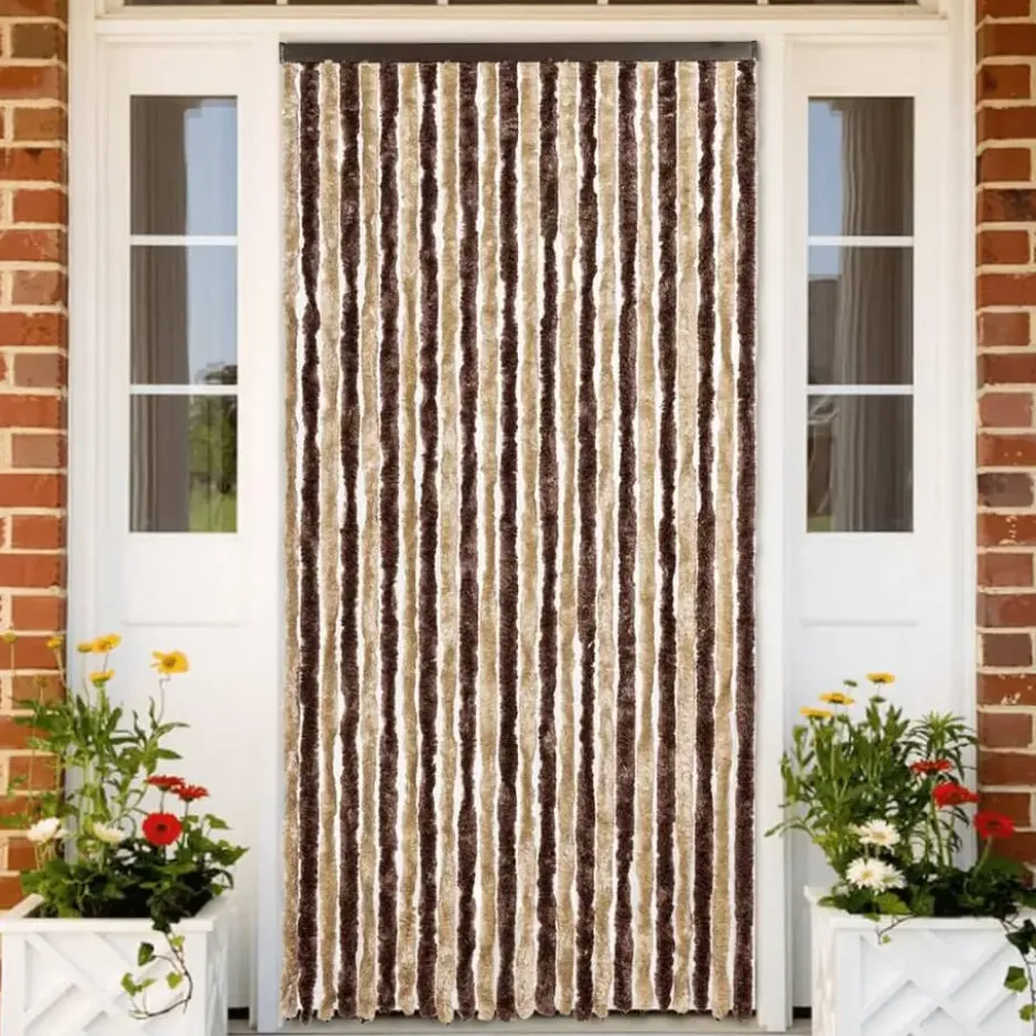 vidaXL - Vliegengordijn voor terrasdeur - Oker en wit - Chenille - 100x230 cm