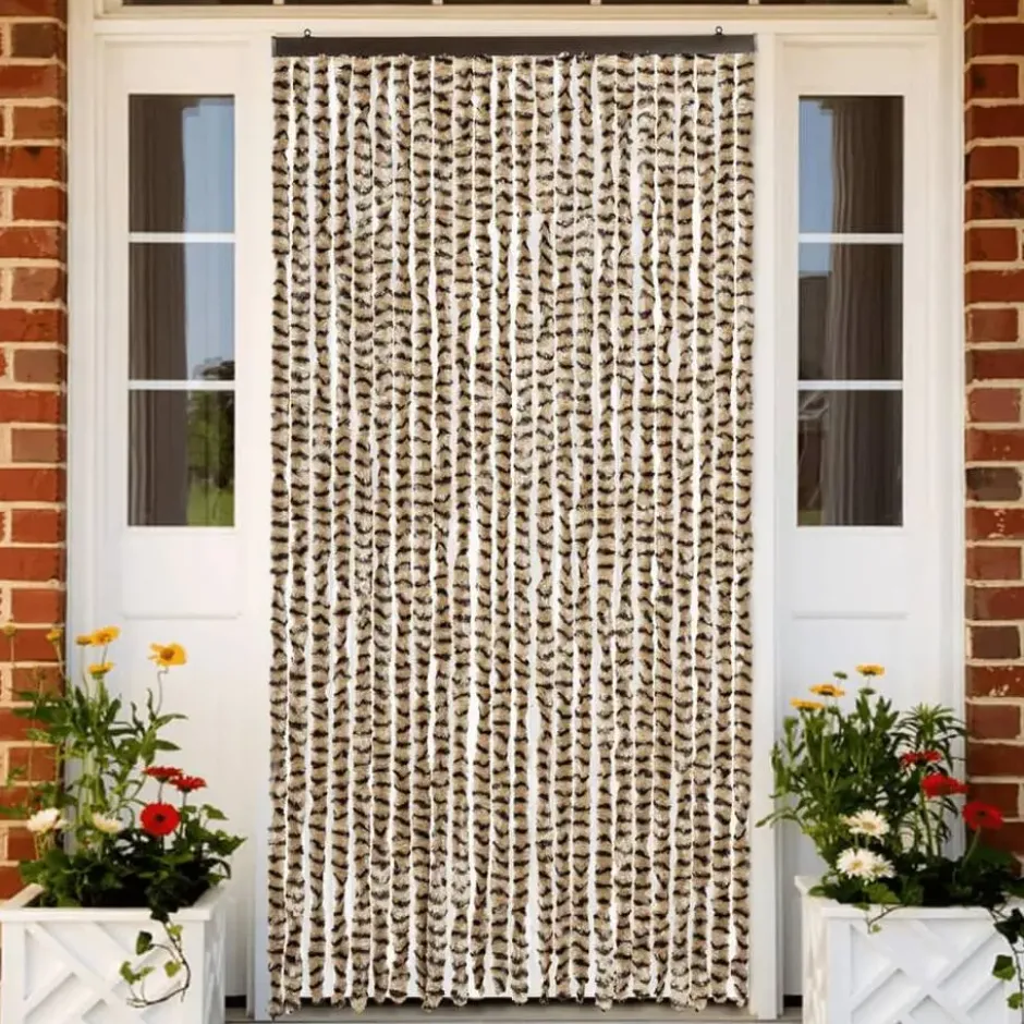 vidaXL - Vliegengordijn voor terrasdeur - Beige en bruin - Chenille - 100x200 cm