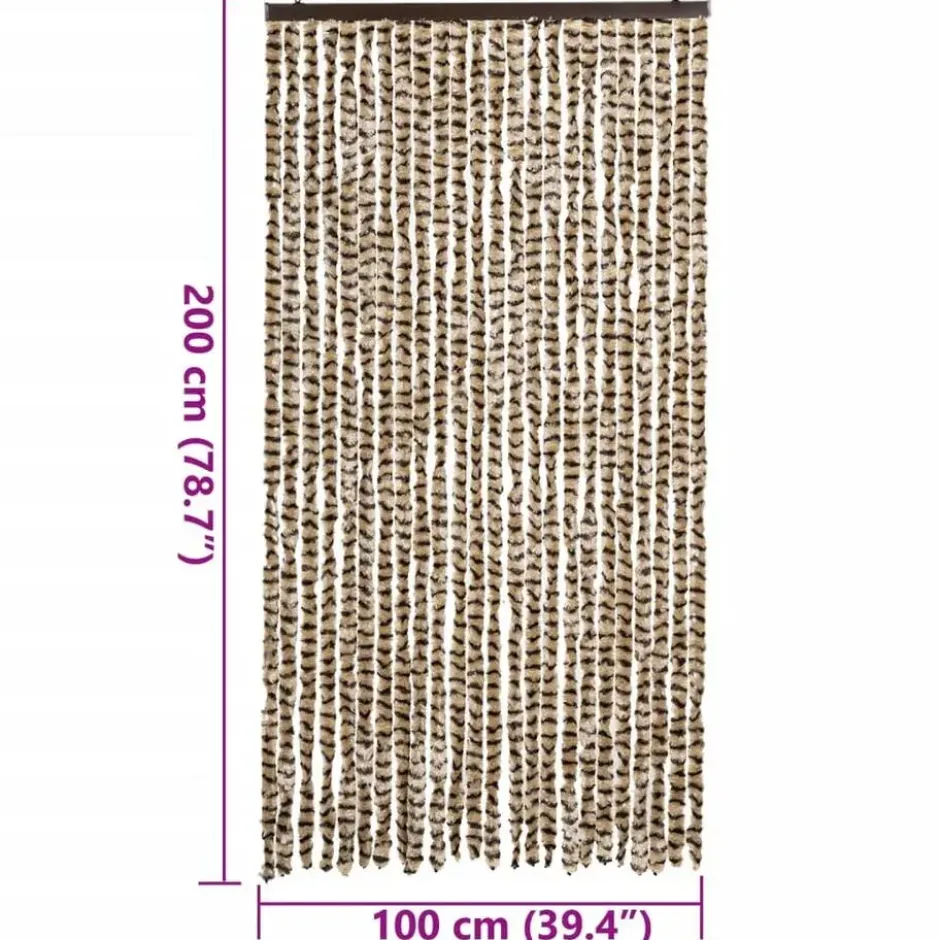 vidaXL - Vliegengordijn voor terrasdeur - Beige en bruin - Chenille - 100x200 cm