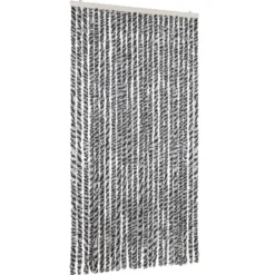 vidaXL - Vliegengordijn voor terrasdeur Grijs en zwart-wit Chenille - 100x220 cm