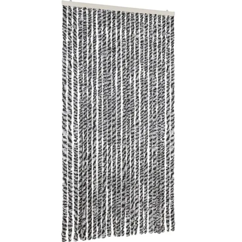 vidaXL - Vliegengordijn voor terrasdeur Grijs en zwart-wit Chenille - 100x220 cm