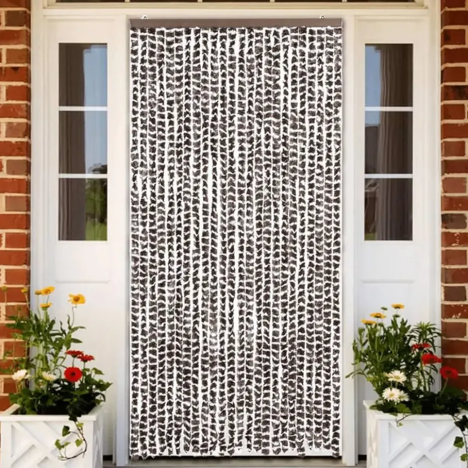 vidaXL - Vliegengordijn voor terrasdeur - Bruin en wit - Chenille - 100x200 cm