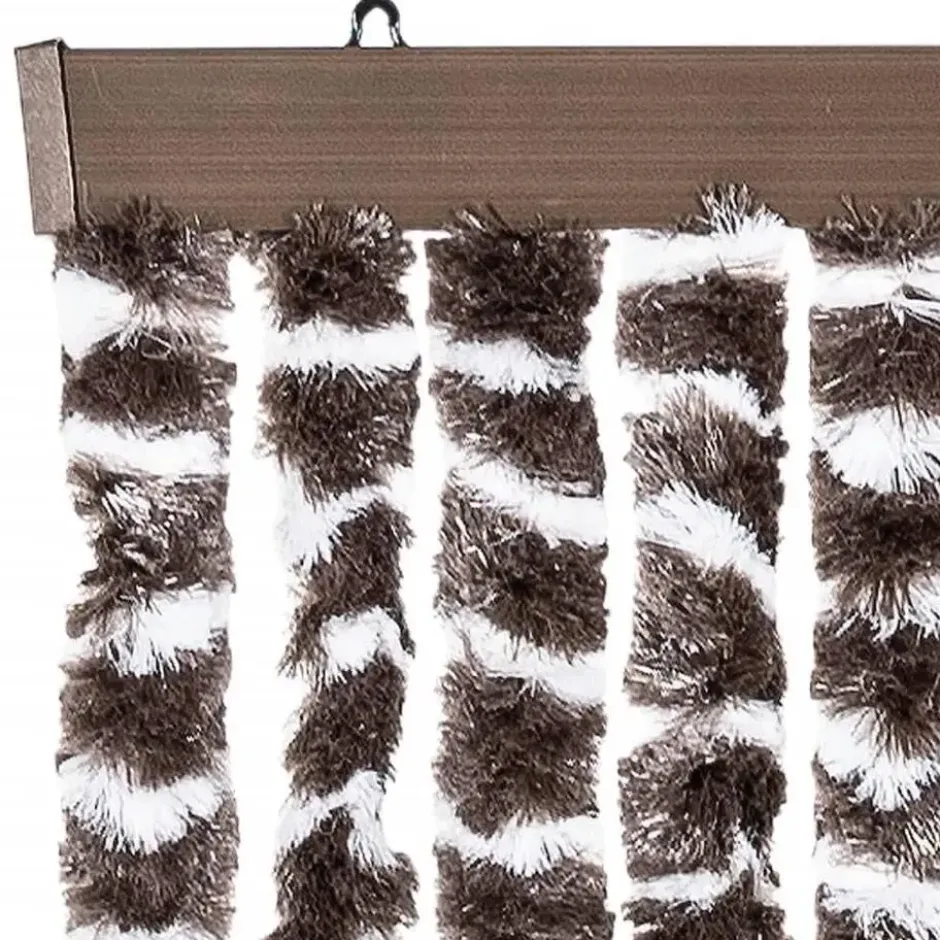 vidaXL - Vliegengordijn voor terrasdeur - Bruin en wit - Chenille - 100x200 cm