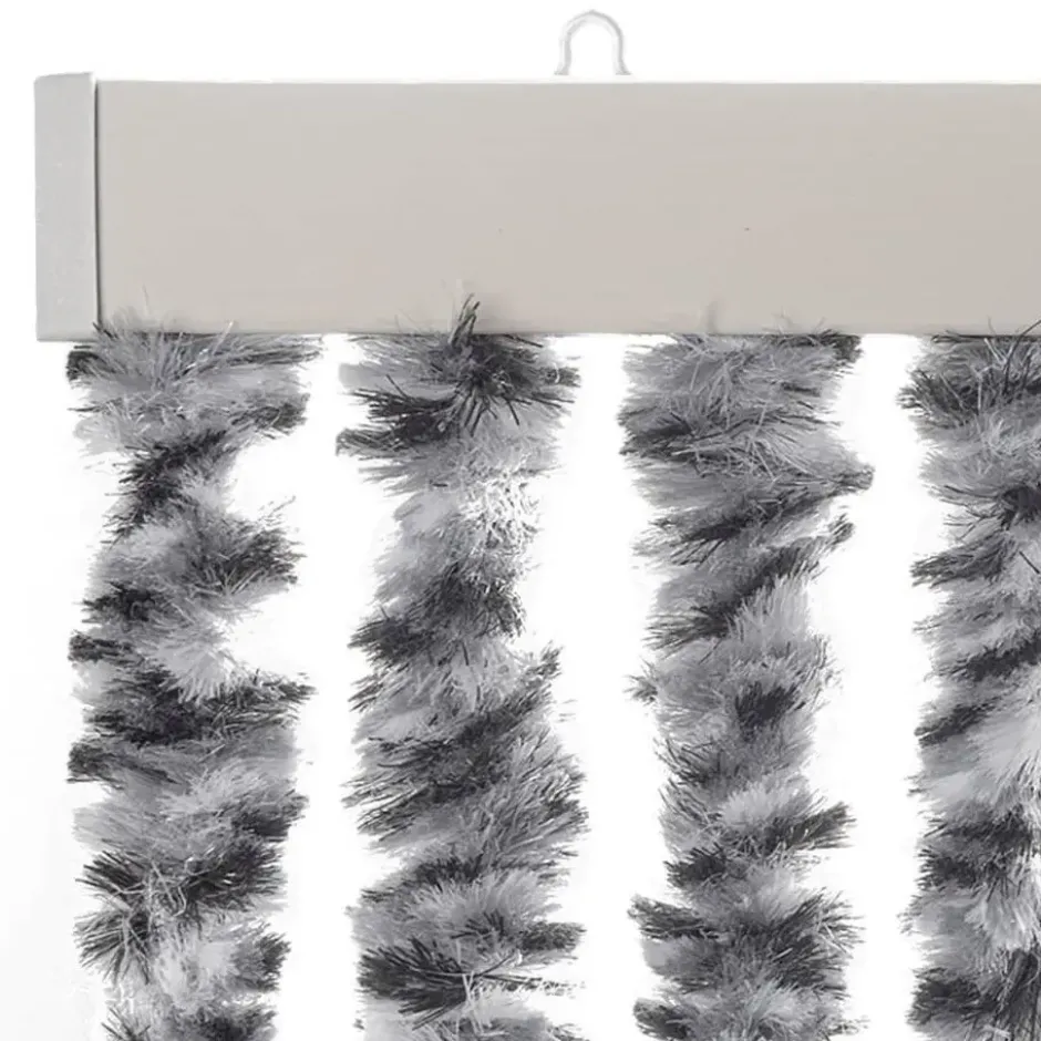 vidaXL - Vliegengordijn voor terrasdeur Grijs en zwart-wit Chenille - 100x230 cm