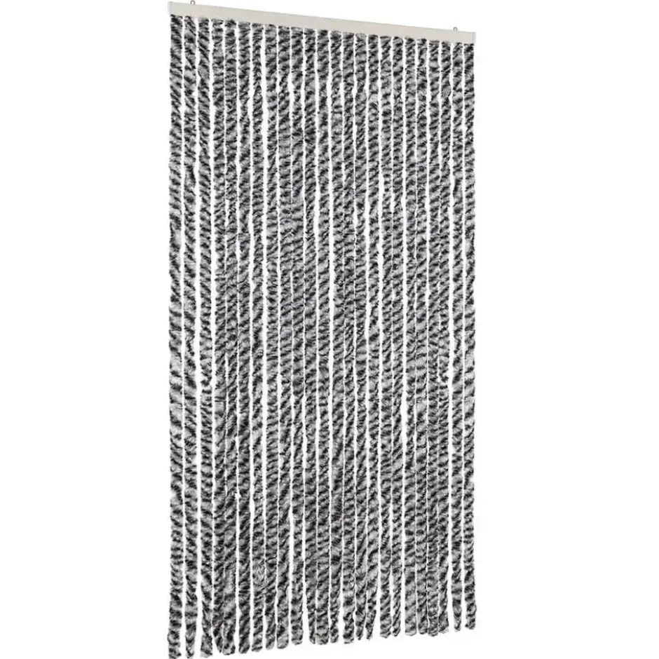 vidaXL - Vliegengordijn voor terrasdeur Grijs en zwart-wit Chenille - 100x230 cm