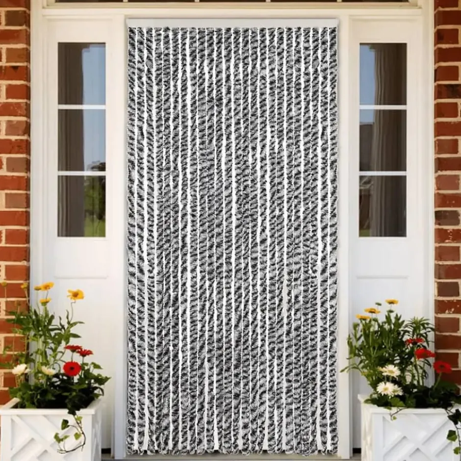 vidaXL - Vliegengordijn voor terrasdeur Grijs en zwart-wit Chenille - 100x230 cm
