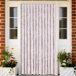 vidaXL - Vliegengordijn voor terrasdeur Zilvergrijs, roze Chenille - 100x230 cm