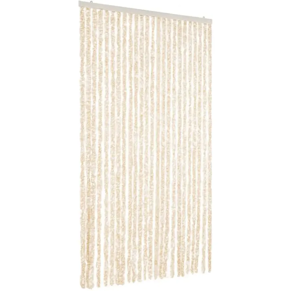 vidaXL - Vliegengordijn voor terrasdeur - Beige en wit - Chenille - 100x220 cm
