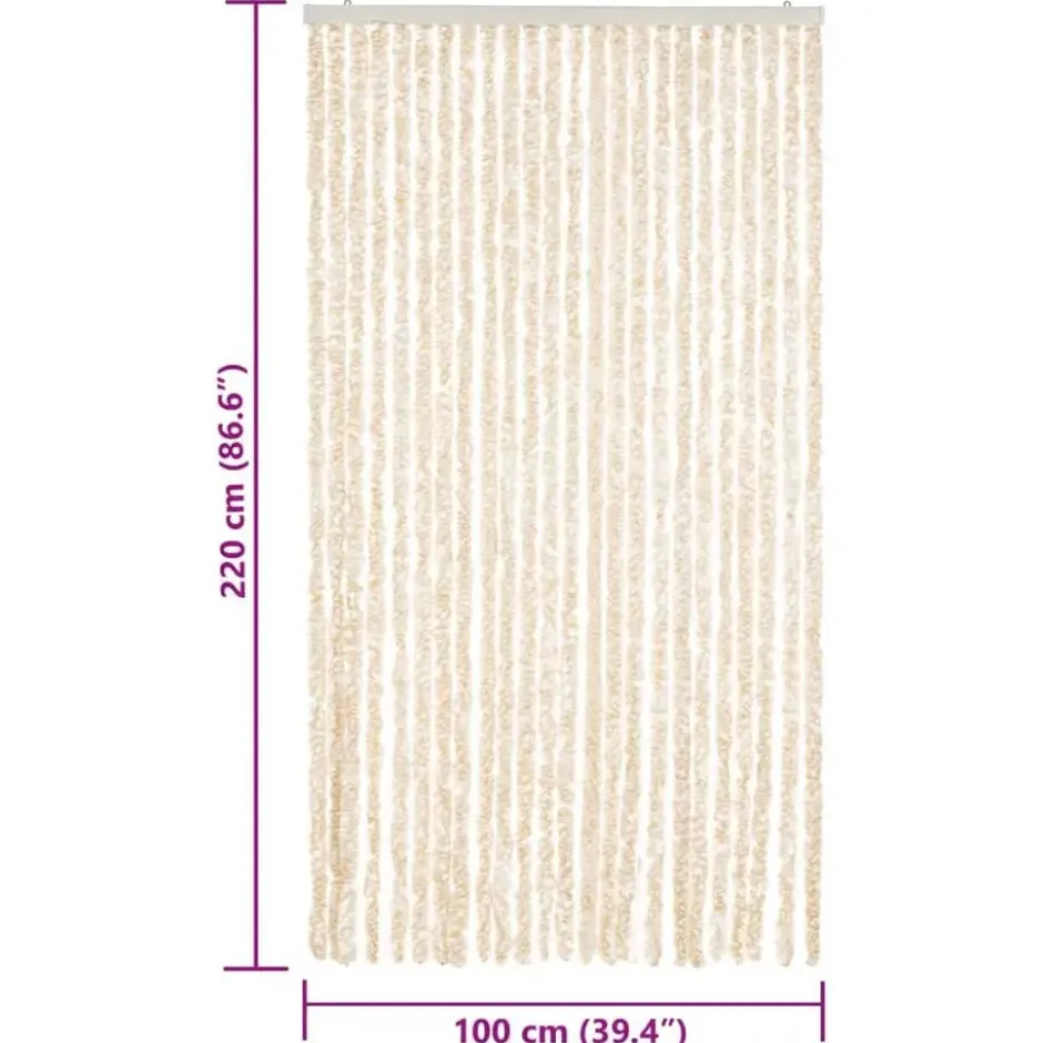 vidaXL - Vliegengordijn voor terrasdeur - Beige en wit - Chenille - 100x220 cm