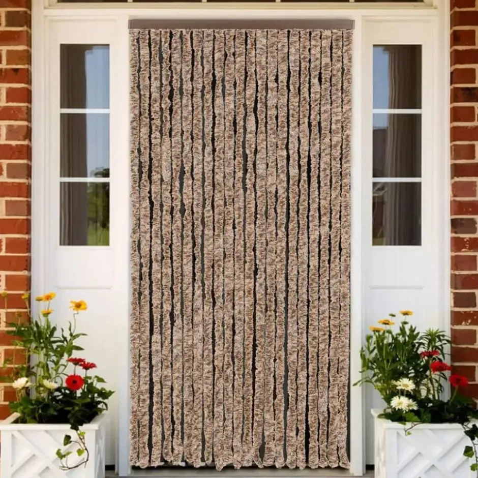 vidaXL - Vliegengordijn voor terrasdeur Beige, donkerbruin Chenille - 90x200 cm