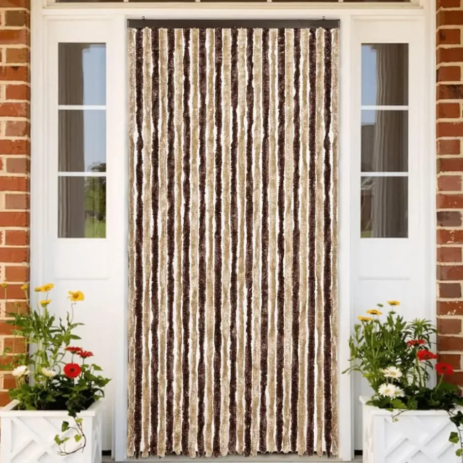 vidaXL - Vliegengordijn voor terrasdeur Beige, lichtbruin Chenille - 118x220 cm