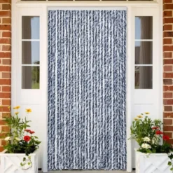 vidaXL - Vliegengordijn voor terrasdeur - Blauw en wit - Chenille - 100x230 cm