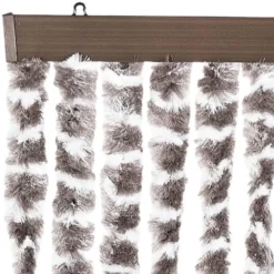 vidaXL - Vliegengordijn voor terrasdeur - Taupe en wit - Chenille - 100x230 cm