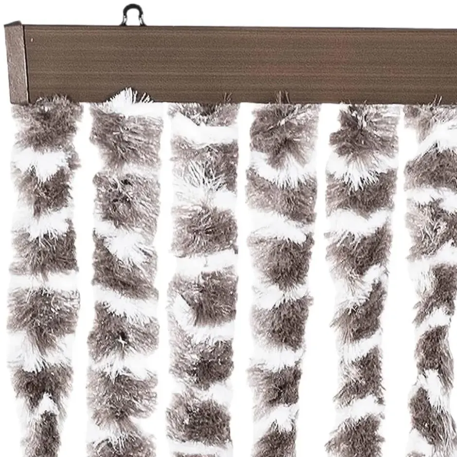 vidaXL - Vliegengordijn voor terrasdeur - Taupe en wit - Chenille - 100x230 cm