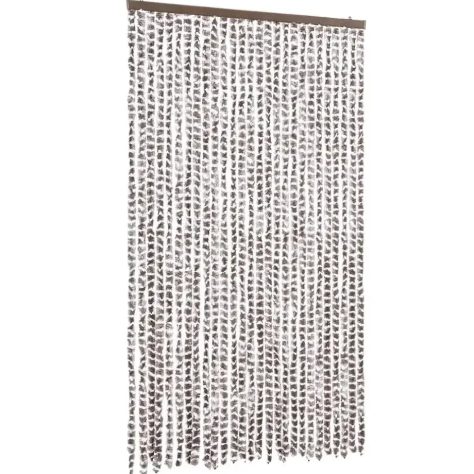 vidaXL - Vliegengordijn voor terrasdeur - Taupe en wit - Chenille - 118x220 cm