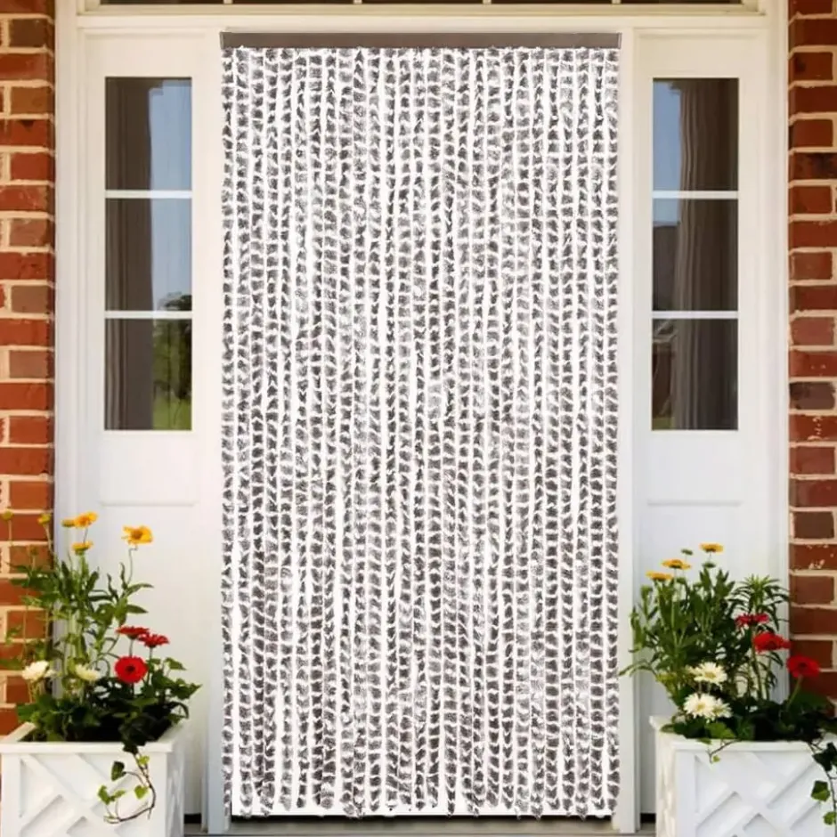vidaXL - Vliegengordijn voor terrasdeur - Taupe en wit - Chenille - 118x220 cm