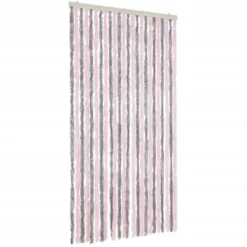 vidaXL - Vliegengordijn voor terrasdeur Zilvergrijs, roze Chenille - 100x220 cm