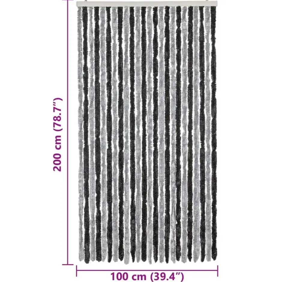 vidaXL - Vliegengordijn voor terrasdeur - Grijs en zwart - Chenille - 100x200 cm