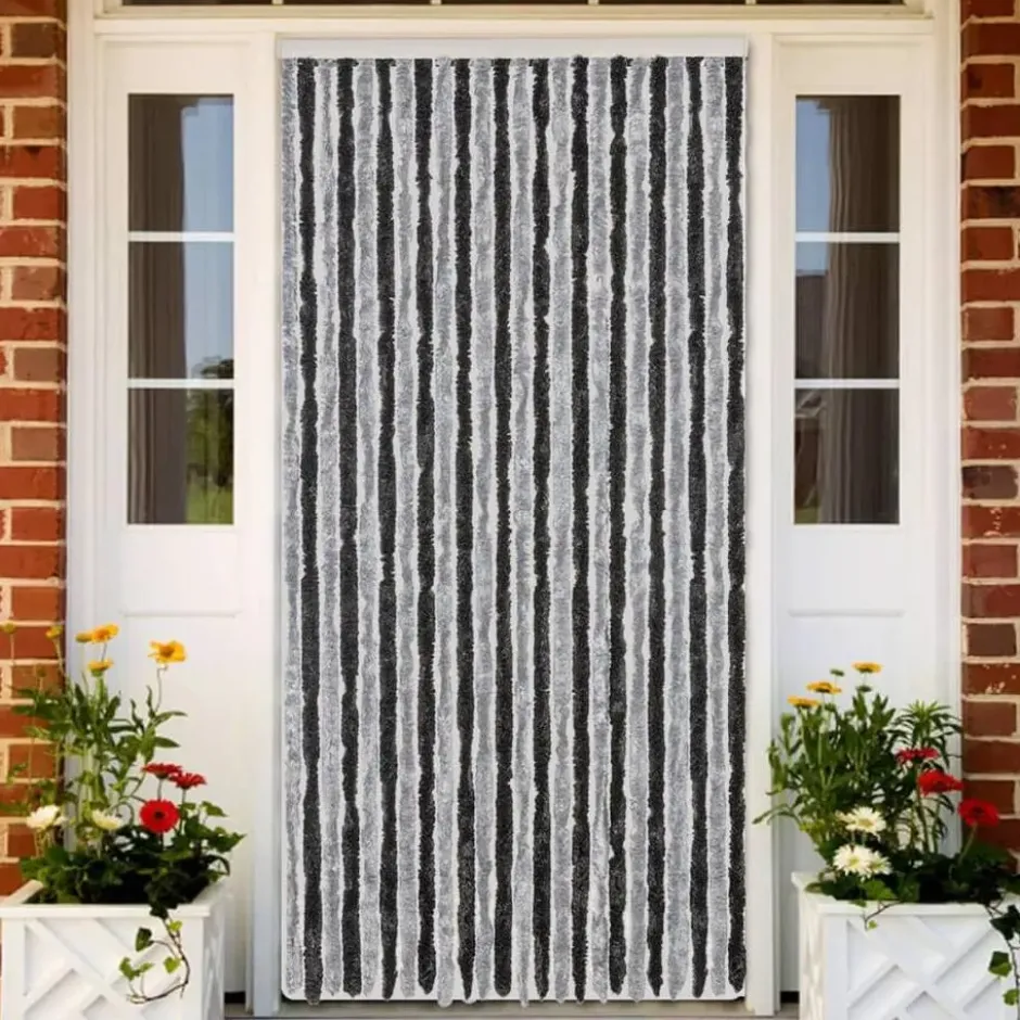 vidaXL - Vliegengordijn voor terrasdeur - Grijs en zwart - Chenille - 100x200 cm