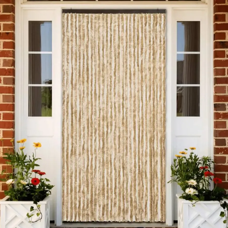 vidaXL - Vliegengordijn voor terrasdeur - Beige - Chenille - 118x220 cm