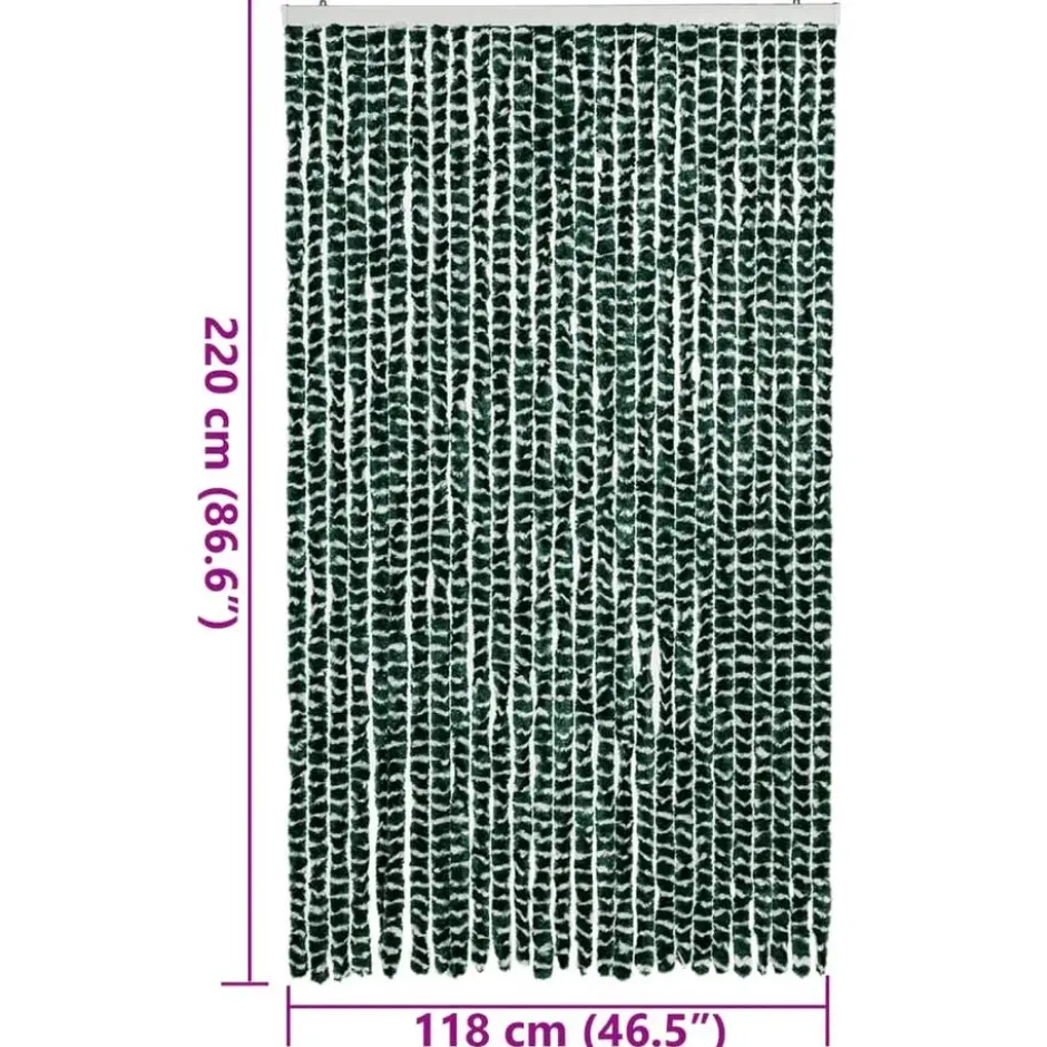 vidaXL - Vliegengordijn voor terrasdeur - Groen en wit - Chenille - 118x220 cm