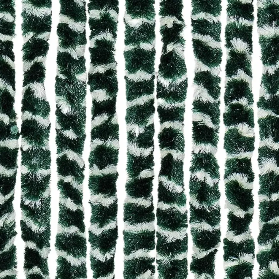 vidaXL - Vliegengordijn voor terrasdeur - Groen en wit - Chenille - 118x220 cm