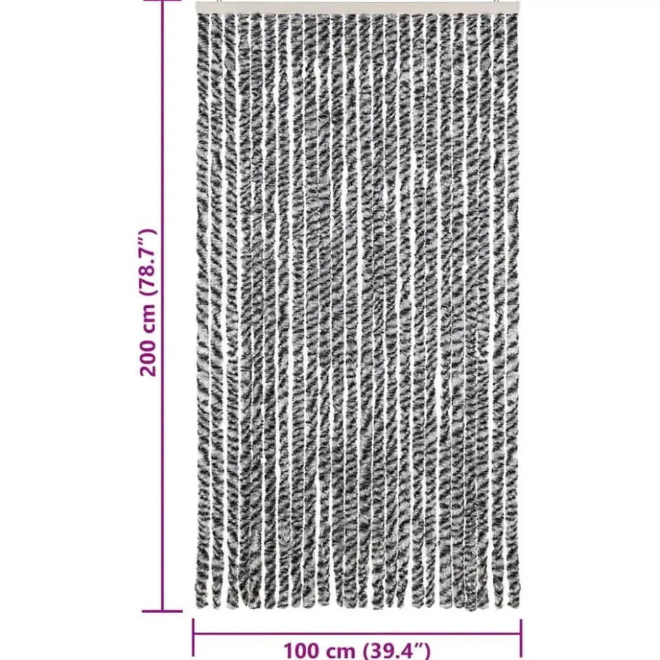 vidaXL - Vliegengordijn voor terrasdeur Grijs en zwart-wit Chenille - 100x200 cm