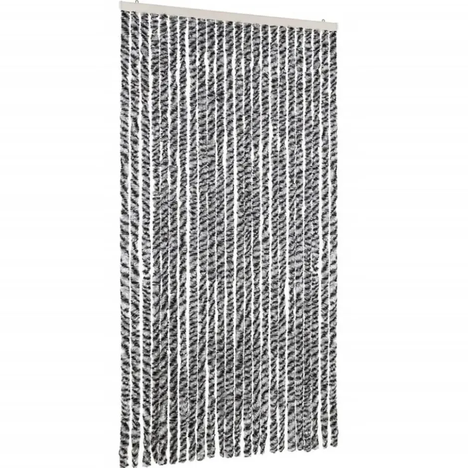 vidaXL - Vliegengordijn voor terrasdeur Grijs en zwart-wit Chenille - 100x200 cm