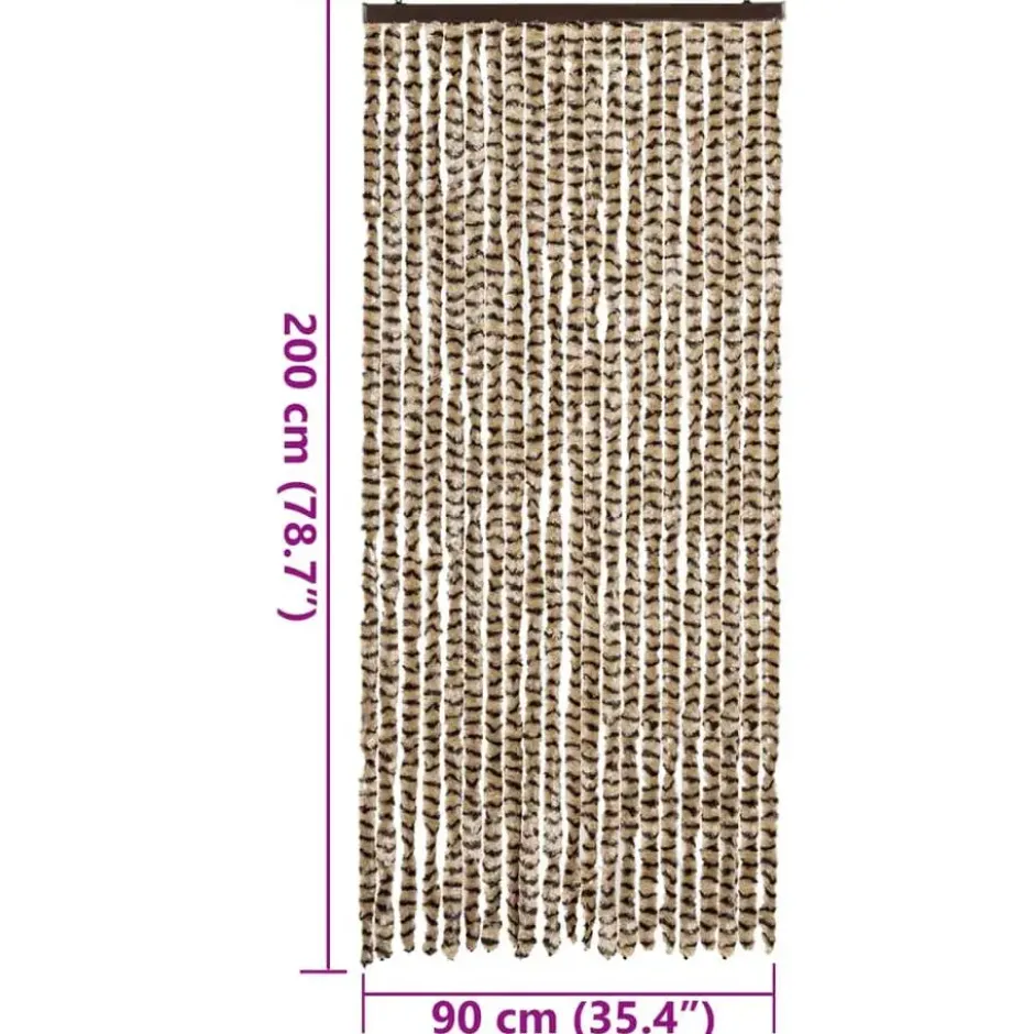 vidaXL - Vliegengordijn voor terrasdeur - Beige en bruin - Chenille - 90x200 cm
