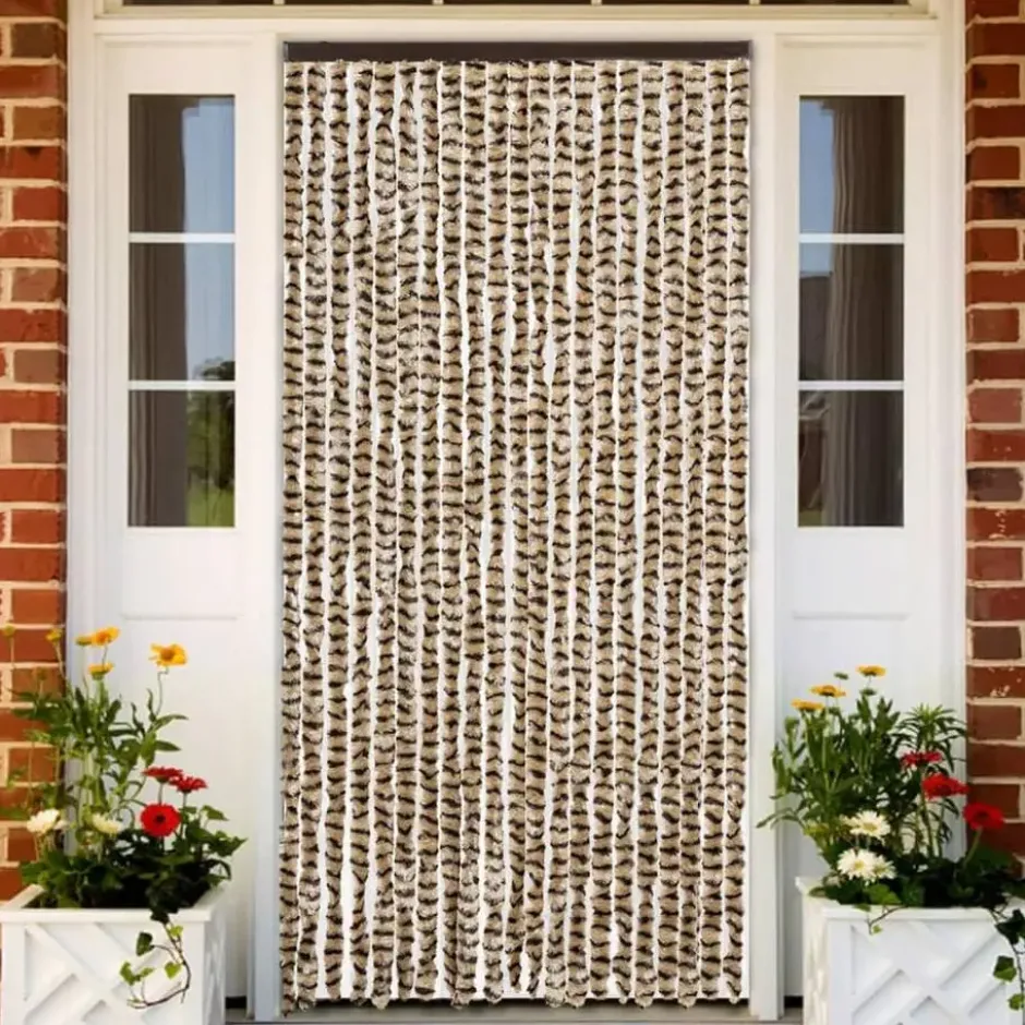 vidaXL - Vliegengordijn voor terrasdeur - Beige en bruin - Chenille - 90x200 cm