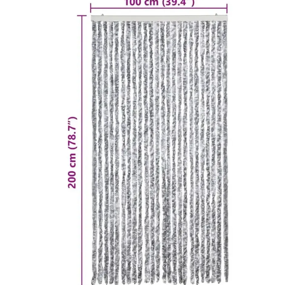 vidaXL - Vliegengordijn voor terrasdeur - Wit en gris - Chenille - 100x200 cm
