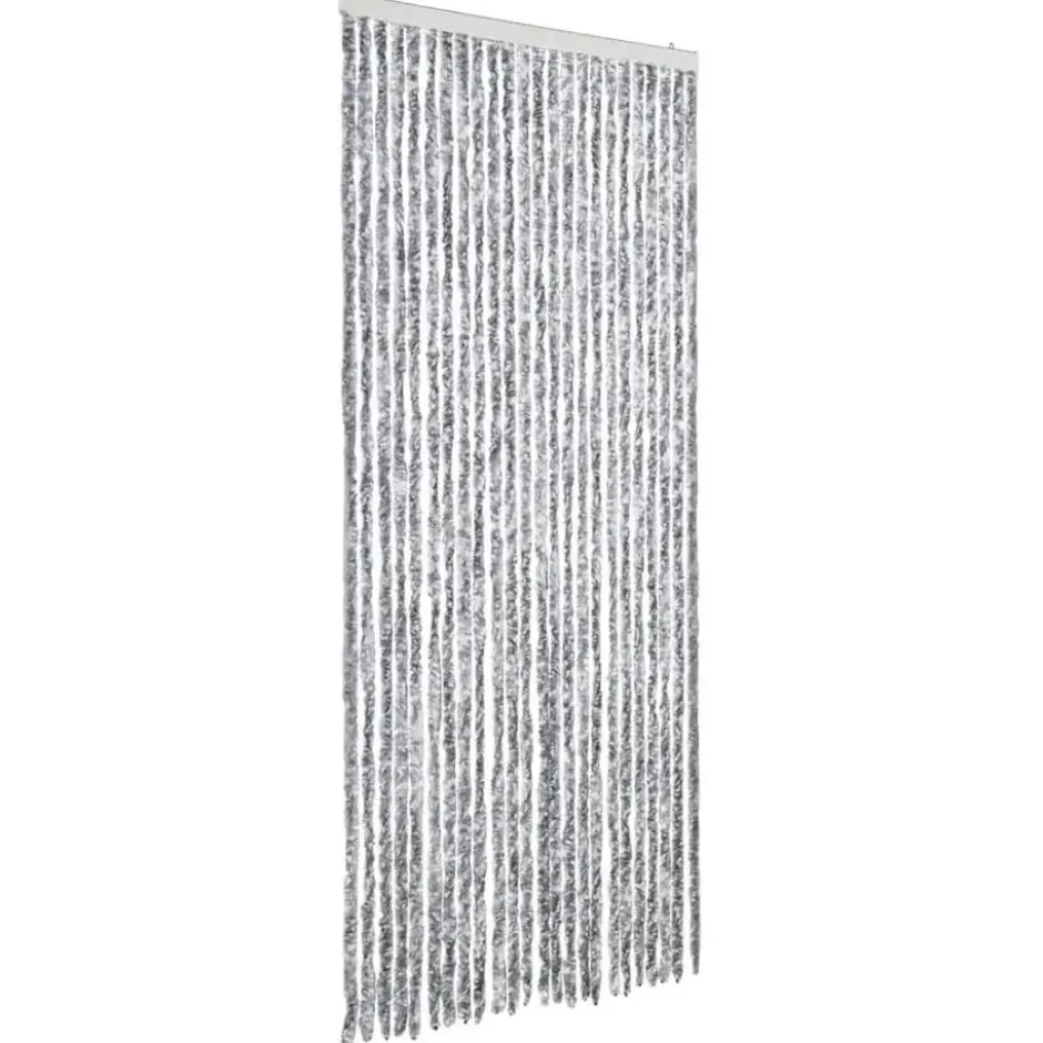 vidaXL - Vliegengordijn voor terrasdeur - Wit en gris - Chenille - 100x200 cm