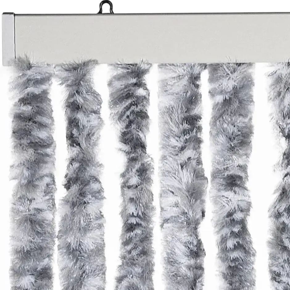 vidaXL - Vliegengordijn voor terrasdeur - Wit en gris - Chenille - 100x200 cm