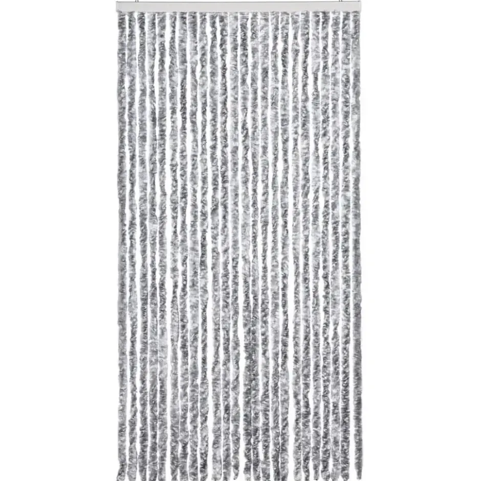 vidaXL - Vliegengordijn voor terrasdeur - Wit en gris - Chenille - 100x200 cm