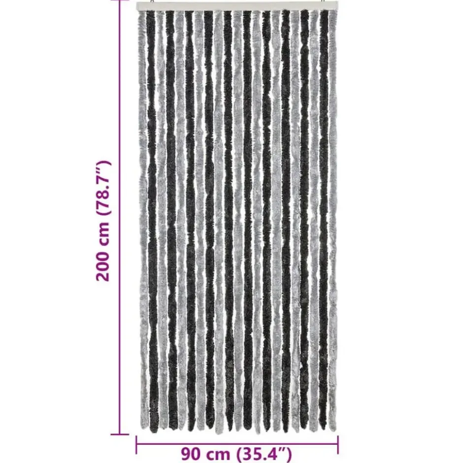 vidaXL - Vliegengordijn voor terrasdeur - Grijs en zwart - Chenille - 90x200 cm