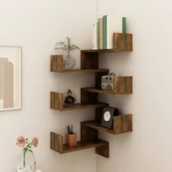 vidaXL - Wandhoekschap - Bruin - Bewerkt hout - 2 stuks